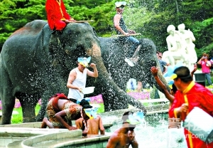 世界公园举办大象泼水节[墙根网]