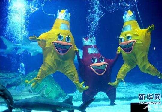 北京海洋馆举行“蔚蓝世界·鱼跃海洋”水下人偶表演秀