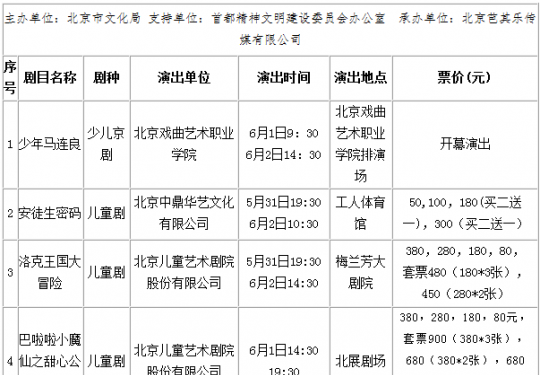 2013六一北京演出活动时间表一览