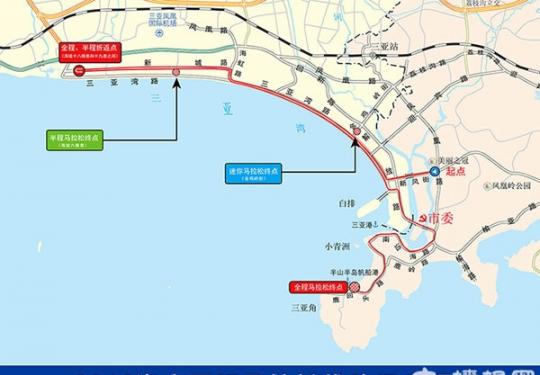 2016海南国际马拉松线路示意图：起点美丽之冠