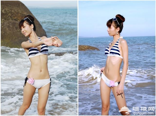 厦门珍珠湾，骨感美女比基尼戏水撒欢[墙根网]