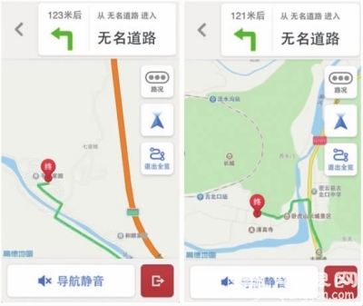 自驾游古北水镇 高德地图导航定位偏差1O多公里