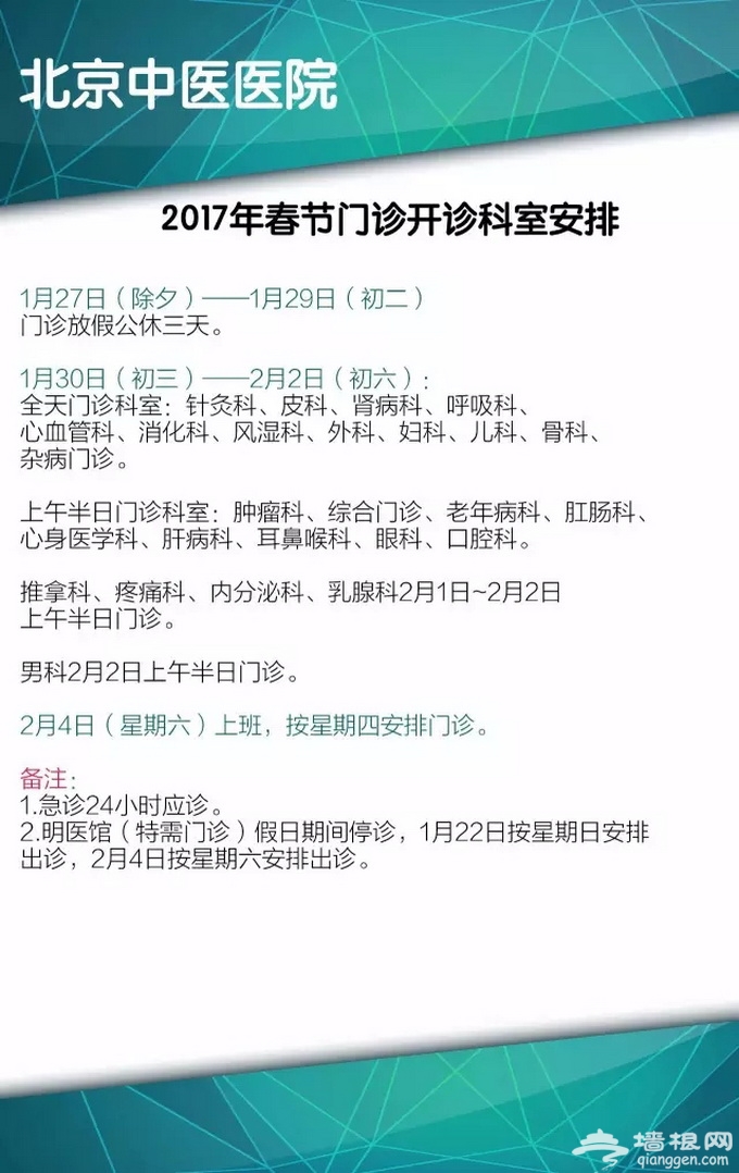 北京春节期间照常门诊医院名单一览：38家不放假[墙根网]