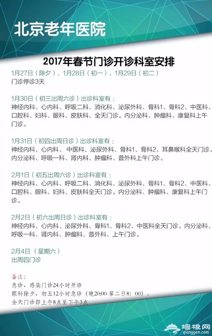 北京春节期间照常门诊医院名单一览：38家不放假[墙根网]