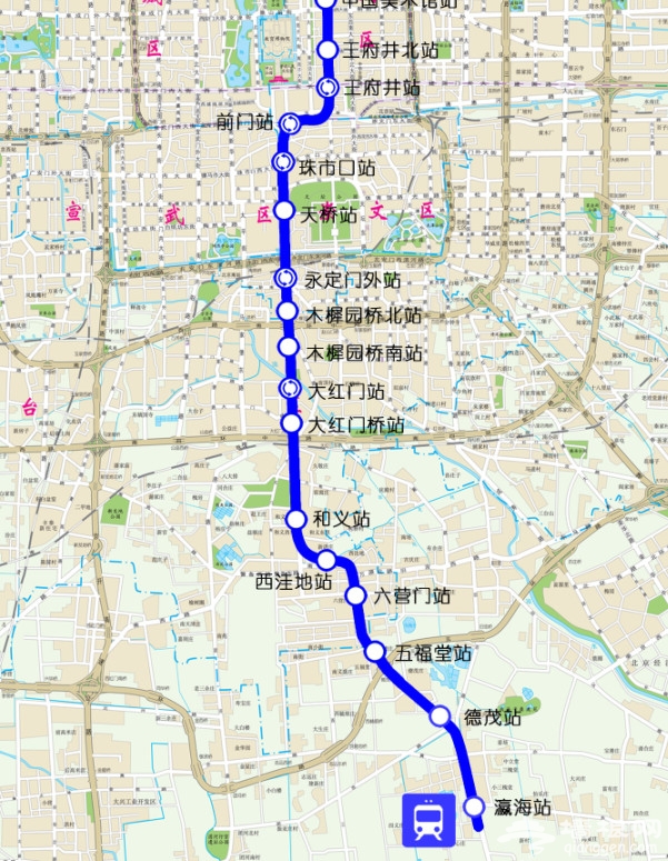 北京地铁8号线珠市口站至瀛海站实现洞通 。图为线路图。北京市重大项目办供图 千龙网发
