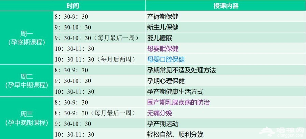 北京海淀妇幼孕妇学校免费课程表公布[墙根网]