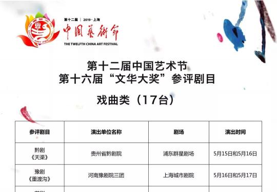 2019第十二届中国艺术节演出日程公布 51台剧目献演申城