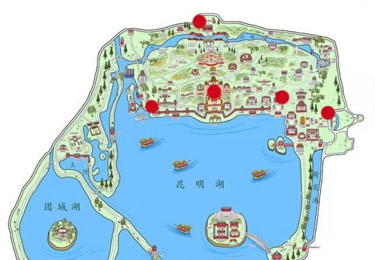 北京颐和园手绘的游园护照打卡哪九个景点