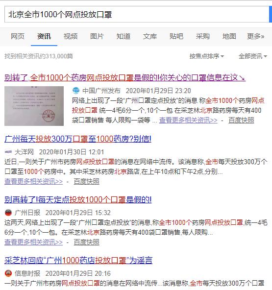 北京1000个药房每天投放300万个口罩？假的！[墙根网]