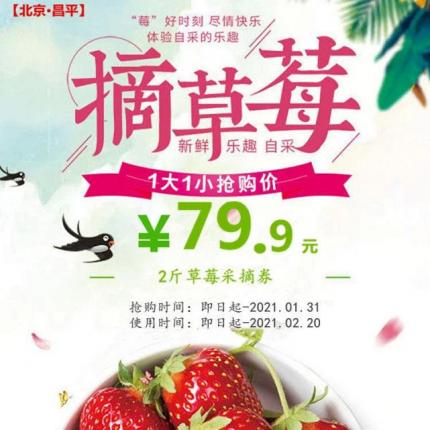 【昌平丨草莓博览园】79.9元【琪琪草莓园】3斤草莓1大1小采摘券，天然草莓，果大多汁~~