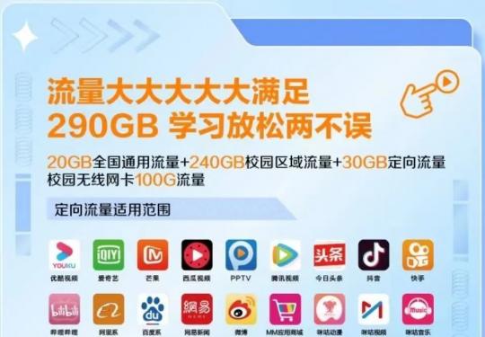 2022年重庆移动校园青春卡，限时月租29元月享290G流量+300分钟+100M宽带