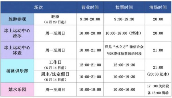 4月29日起北京水立方营业时间调整的通知