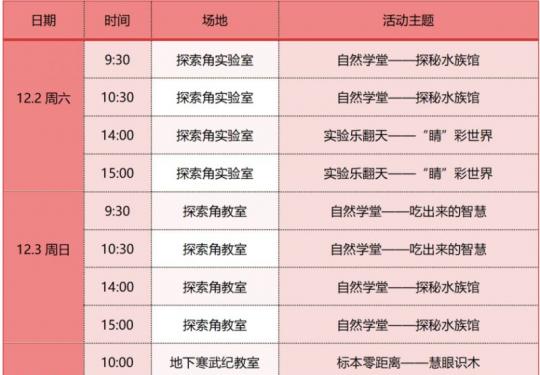 2023年12月国家自然博物馆科普活动一览表