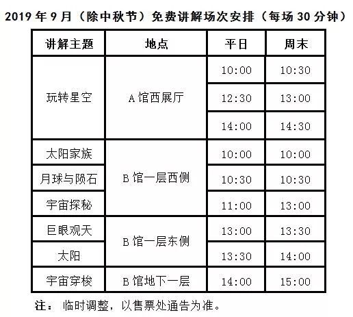 2019北京天文館9月開放時間放映計劃活動安排